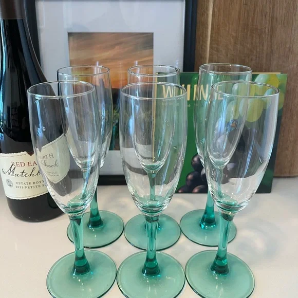 Set of 6 Luminarc Vintage Turquoise Stem Champagne Flutes – 7.75” Tall, 6 oz - Picture 1 of 5